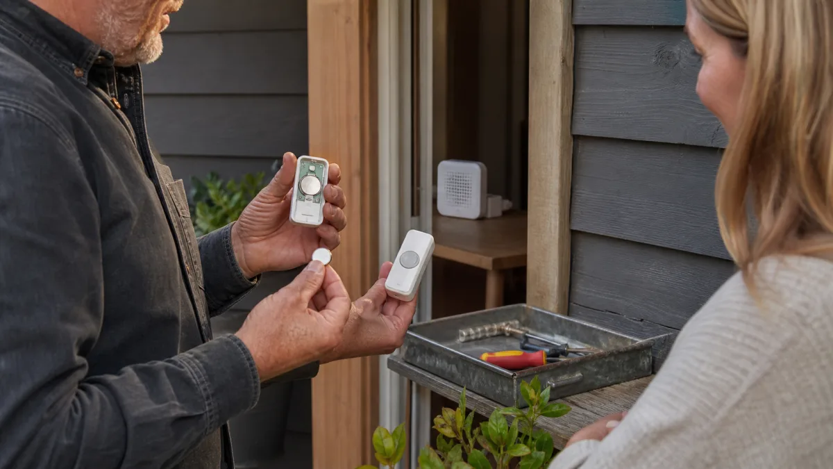 Batteridriven, kinetisk och trådbunden ringknapp jämförs med en gemensam mottagare