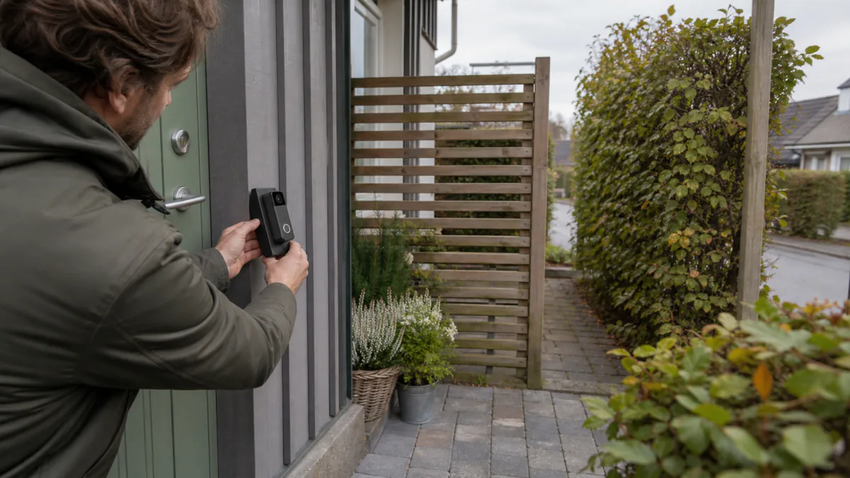 Villaägare riktar dörrklockekameran mot den egna gången och bort från gata och granne