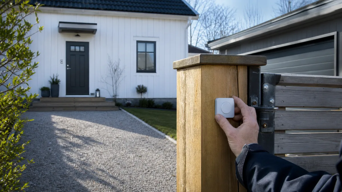 En andra ringknapp monteras vid garageentrén medan huvudentréns knapp finns kvar