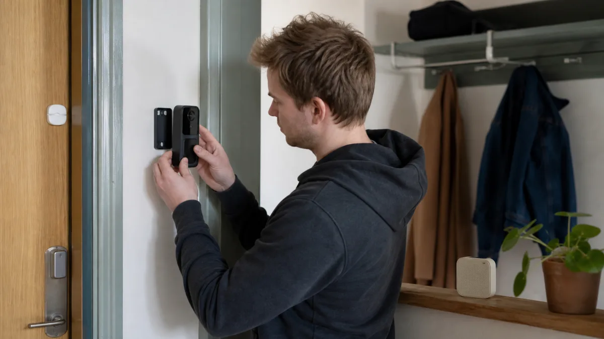 Enkel batteridriven kameradörrklocka med monteringsplatta och grundläggande tillbehör