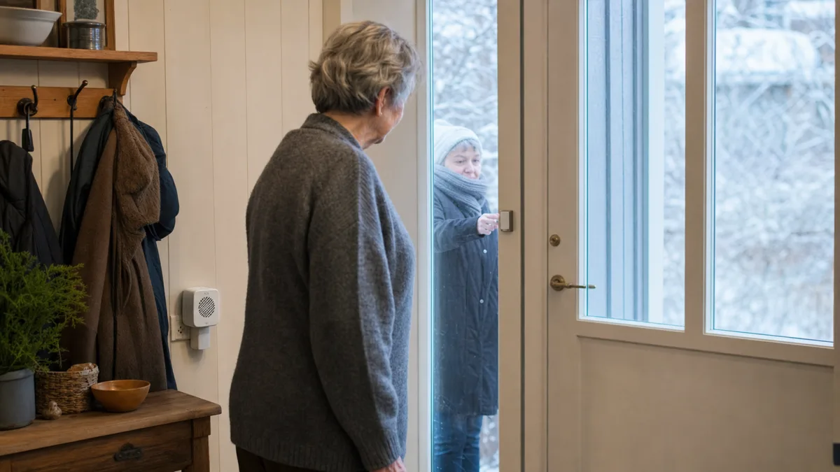 Klassiska trådlösa och trådbundna dörrklockor visas i en traditionell hallmiljö