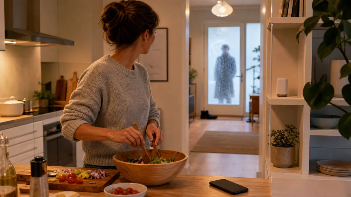 Inomhusklocka uppmärksammar familjen i vardagsrummet när någon ringer på