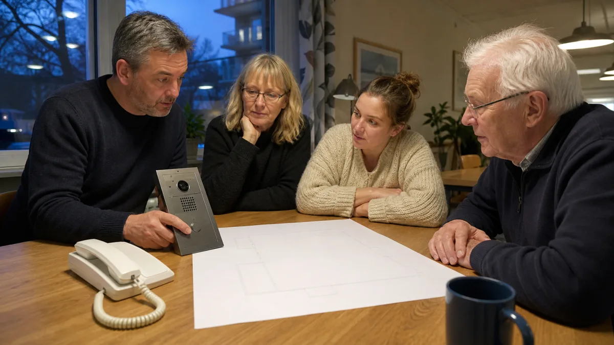 Bostadsrättsstyrelse jämför entrépanel och installationsritning inför upphandling
