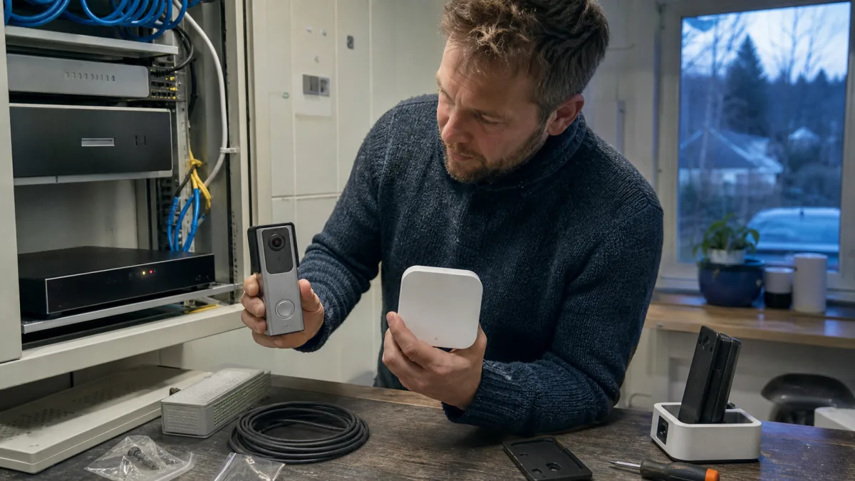 Lokal nätverksinspelare med Ethernet jämförs med batteridörrklocka och kompakt hubb