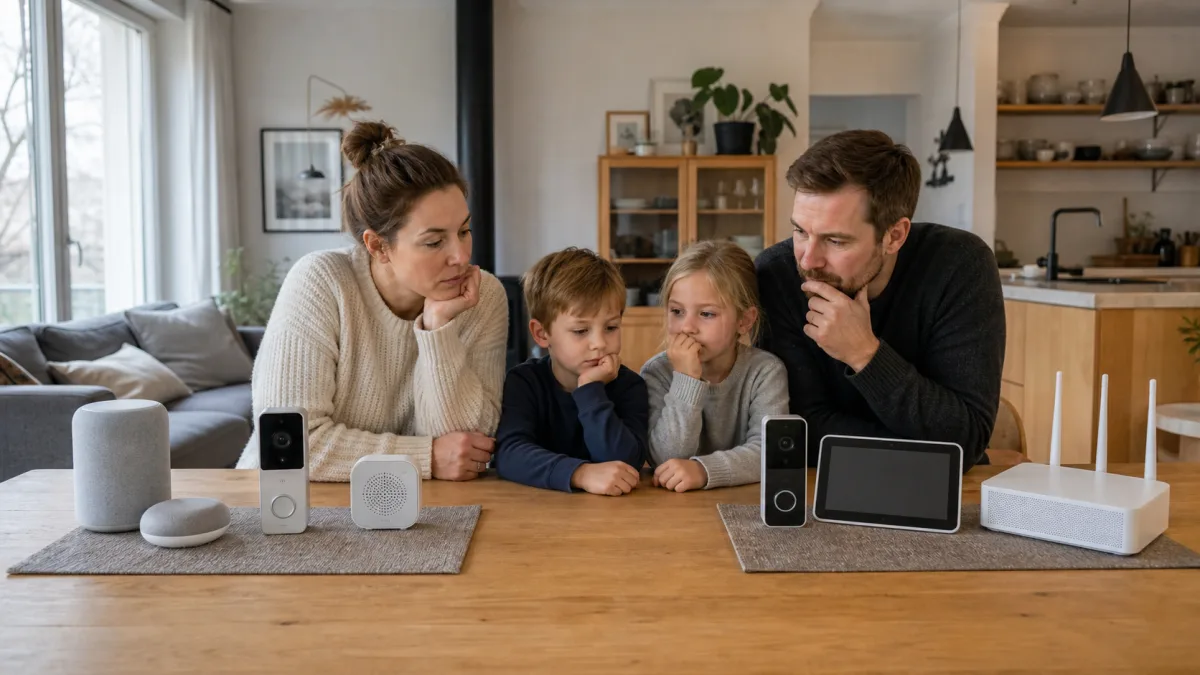 Två generiska ekosystem för videodörrklocka jämförs med högtalare respektive smart skärm